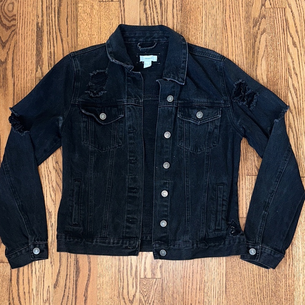 Forever 21 Black Distressed Denim Jacket